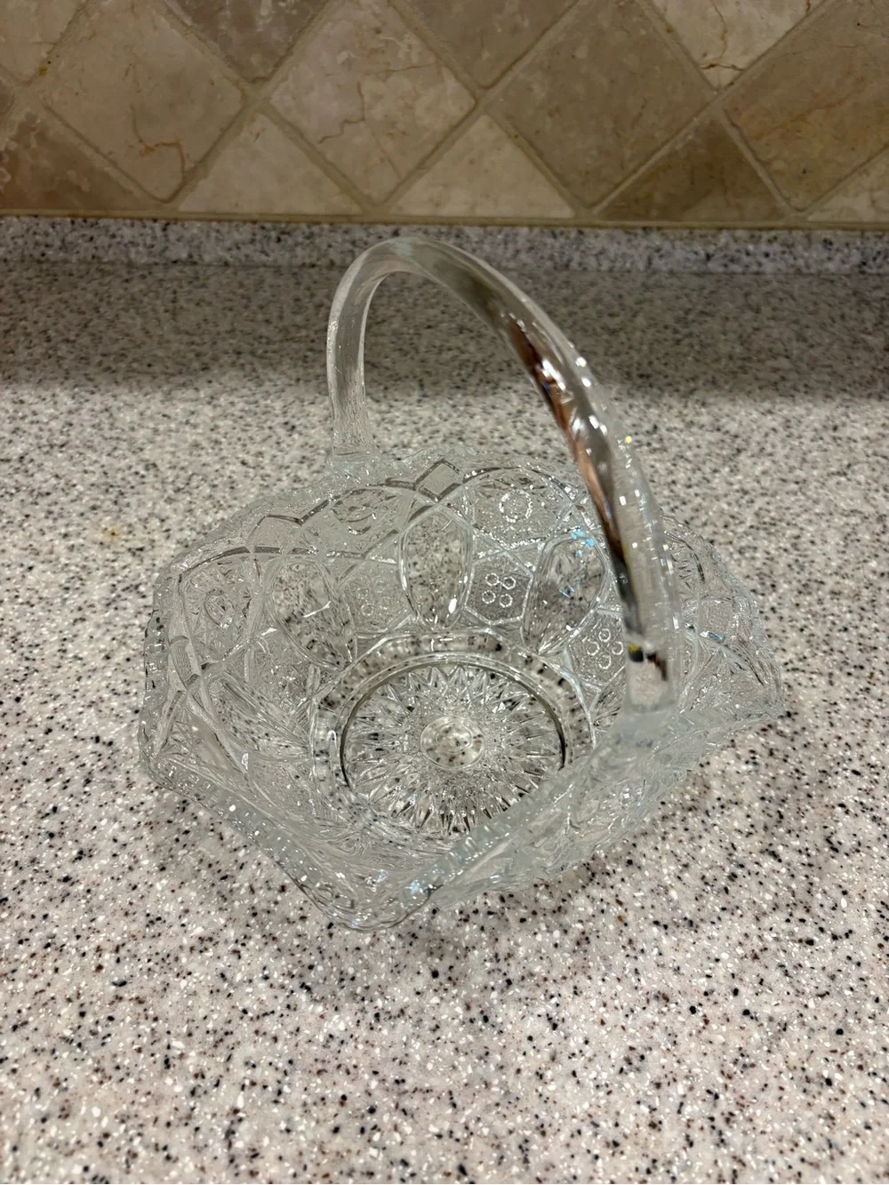 Vintage L.E. Smith Glass Company clear crystal glass basket
